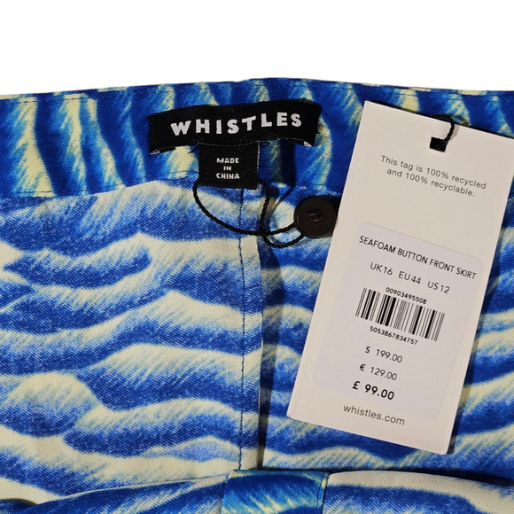 NWT Whistles Seafoam Print Button Front Midi A-Line Skirt Sz. 12 Blue Multi - Picture 5 of 10
